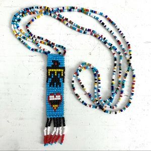 Vintage Beaded Eagle Flag Necklace
